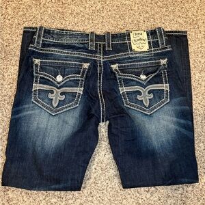 Rock Revival Dark Blue Jeans with White Stitching